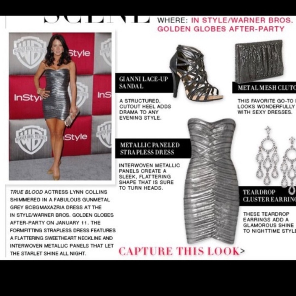 BCBGMaxAzria Metallic Silver Strapless Bandage Mini Dress โจ New with Minor Flaw - Picture 2 of 11